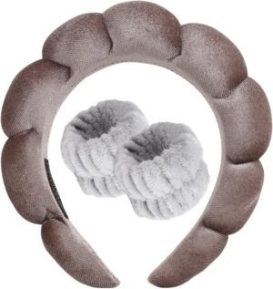 Set Diadema y Muñequeras Maquillaje Gris