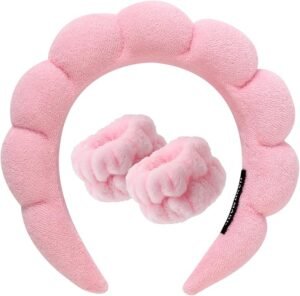Set Diadema y Muñequeras Maquillaje Rosa Claro